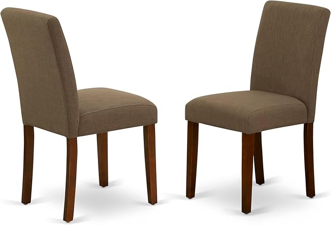 East West Furniture DUAB7-MAH-18 7 Piece Dining Room Table Set Consist of a Rectangle Kitchen Table and 6 Coffee Linen Fabric Parson Dining Chairs, 36x60 Inch, Mahogany