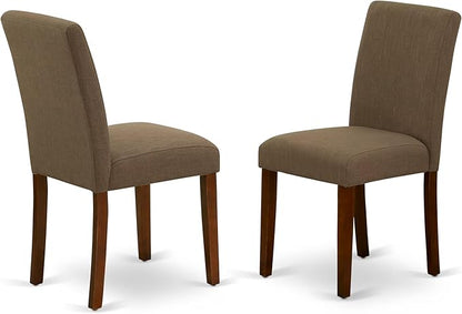 East West Furniture DUAB7-MAH-18 7 Piece Dining Room Table Set Consist of a Rectangle Kitchen Table and 6 Coffee Linen Fabric Parson Dining Chairs, 36x60 Inch, Mahogany