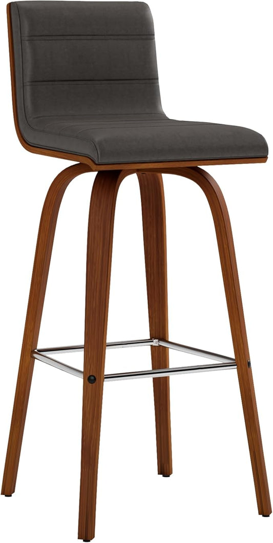 Vienna 30" Swivel Bar Stool in Walnut Wood Finish with Gray Faux Leather - Set of 4
