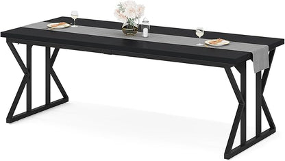 Tribesigns Farmhouse Dining Table for 6 People, 70.8-Inch Rectangular Wood Dining Table, Rustic Kitchen Table with Heavy Duty Metal Legs for Dining Room (Matte Black, 70.8-Inch)