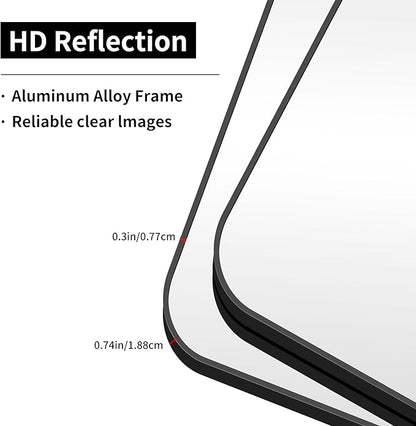 Bathroom Mirror, 30"x55" Black Rectangle Wall Mirror, Metal Frame Rounded Corner Vanity Mirror, Large Wall Mounted Mirror for Modern Bedroom Living Room Horizontal Or Vertical Mounting