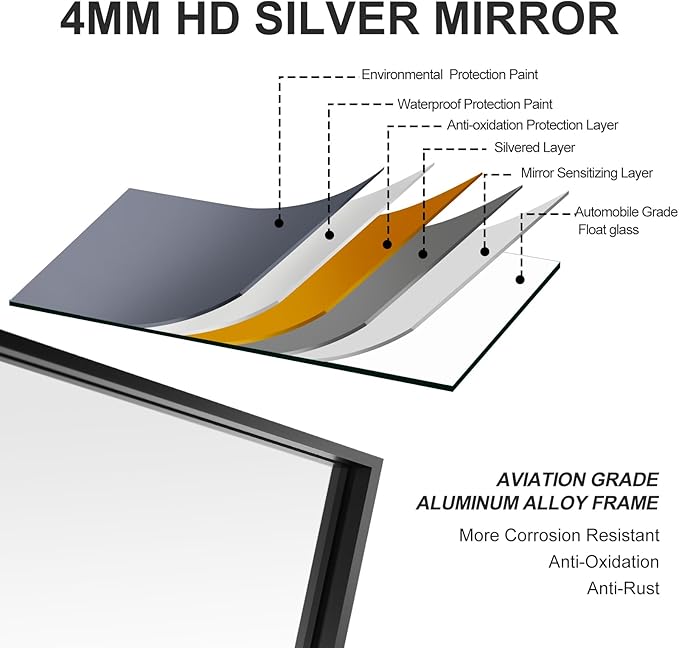 26x36 Inch Black Bathroom Mirror, Copper-Free Mirror, Aluminum Alloy Frame Vanity, Rectangle Wall Mounted Modern Mirror for Bedroom/Living Room/Porch Horizontal or Vertical