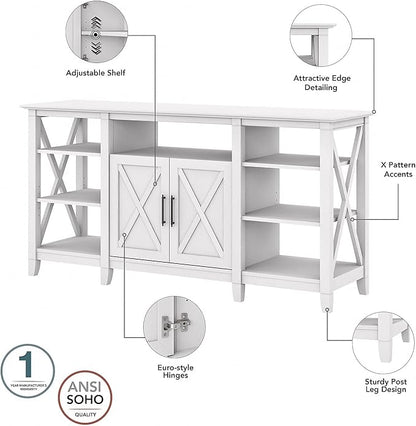 Bush Furniture Key West Tall TV Stand for 65 Inch TV in Pure White Oak, Farmhouse Entertainment Center with Storage