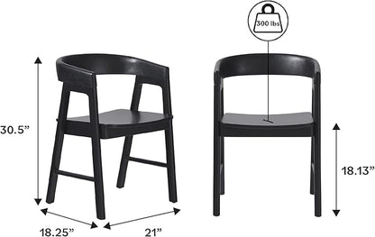 Walker Edison Ezra Modern Solid Wood Rounded Back Dining Chair - Black (Set of 2)