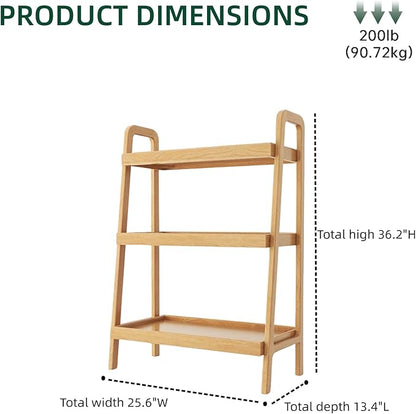 100% Solid Oak 3 Tier Ladder Shelf for Saving Space, Tall Nightstand with Stable Frame for Bedroom, Small Side Table for Living Room Office(Natural, 13.4" L x 25.6" W x 36.2" H)