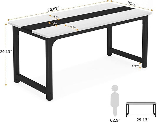Tribesigns 70.8”Executive Desk, Large Office Computer Desk with Thicken Frame, Modern Simple Workstation Business Furniture for Home Office, White/Black