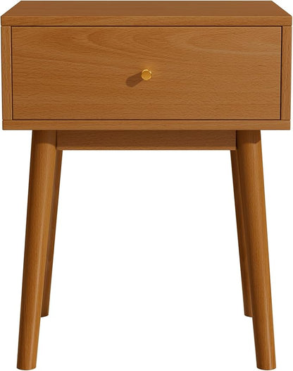 Small Solid Wood end Table with 1 Drawers, Mid-Century Modern Night Stand/nightstands,Side Table with Storage (Caramel)