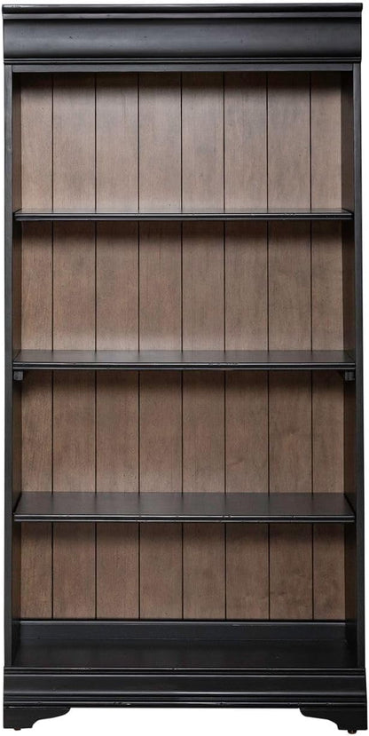 Liberty Furniture Meritage 60 Inch Bookcase for Home Office - Aged Charcoal w/Rub Thru & Caramel