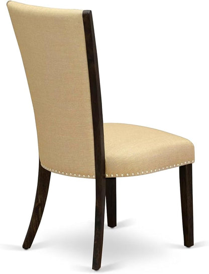 East West Furniture V777VE703-6 6 Piece Dining Set Contains a Rectangle Dining Room Table with V-Legs and 4 Brown Linen Fabric Parson Chairs with a Bench, 40x72 Inch, Multi-Color