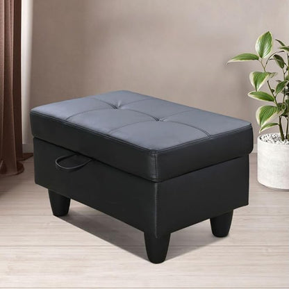 Black White L-Shaped 3-Piece Faux Leather Sofa with Storage Ottoman Set, Sectional Couch Sofa Set for Living Room, Office, Small Space