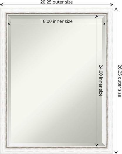 Amanti Art White Bathroom Mirror for Over Sink, 26x20 Morgan White Silver Rectangle Vanity Mirror, Medium Modern Contemporary Wood Frame, Hangs Horizonally and Vertically, Bathroom Wall Decor, Beveled