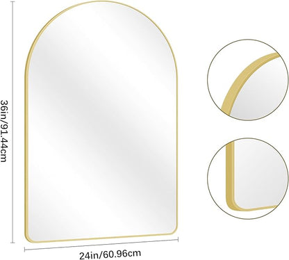 Arched Bathroom Mirror, 24"x36" Gold Arched Mirror for Bathroom, Wall Mounted Mirror, Gold Vanity Wall Mirror w/Metal Frame for Bedroom, Entryway, Living Room, Vertically Hanging