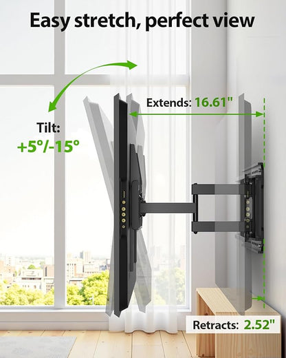 USX MOUNT Full Motion TV Wall Mount for Large TVs 42-95 Inch up to 150 lbs, Wall Mount TV Bracket with Swivel and Tilt, Fits 16",18", 24" Wood Studs, Max VESA 600x400mm Fit 65+ 75+ 85 86 90 TVs XML025
