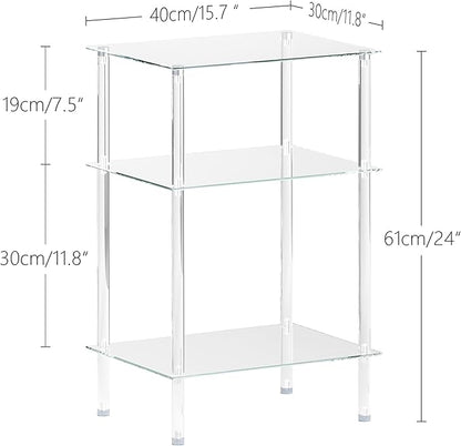 Tempered Glass Side Tables Set of 2 Acrylic End Table with 3 Storage Shelve transparent Bedside simplicity clear 3-Tier Nightstands small Spaces Office Bedroom Living Room Study Transparent ET-008TR3T