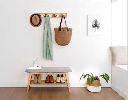 Bamboo Shoe Bench, Entryway Bench, 2 Tier Shoe Rack Bench (Nature,35.4'')