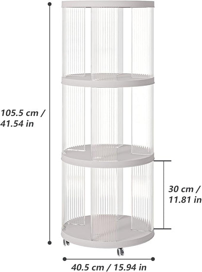 Rotating Bookshelf, 360°Display Spinning Rolling Bookshelf Tower, 3 Tiers Moveable White Small Mobile Corner Bookcase Suitable for Bedrooms, Living Looms, Offices, and Study Rooms