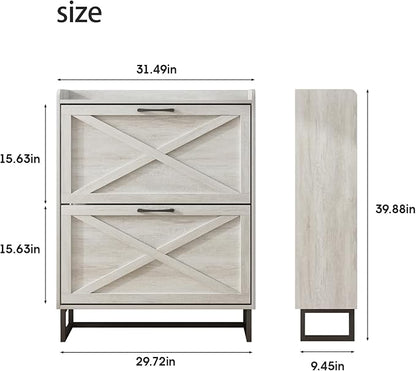 Maupvit Shoe Storage Cabinet with 2 Flip Drawers, Freestanding Organizer with Metal Legs for Entryway, Narrow Shoe Rack Cabinet, Beige