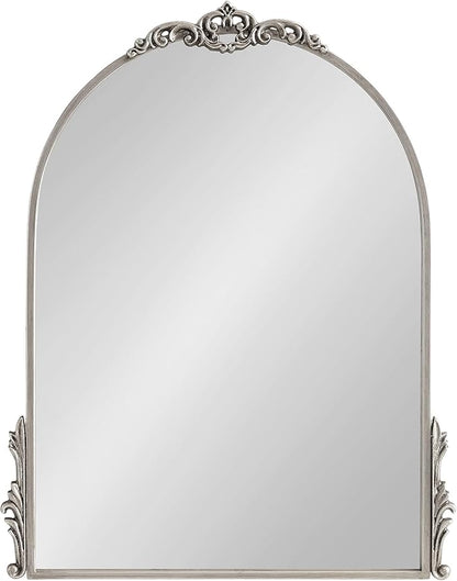 Kate and Laurel Myrcelle Traditional Arched Mirror; 21 x 26; Antique Silver; Decorative Arch Mirror with Ornate Garland Detailing Along The Crown and Edges of The Frame