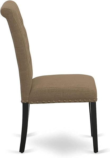 East West Furniture NOBR3-BLK-17 3 Piece Dining Room Table Set Contains a Rectangle Kitchen Table with Butterfly Leaf and 2 Light Sable Linen Fabric Parson Chairs, 32x54 Inch, Black