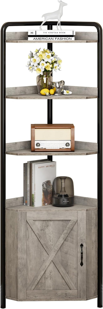 IDEALHOUSE 70.9 Inch Corner Cabinet 5-Tier Tall Corner Cabinet Farmhouse Bookshelves Rustic Storage Rack Industrial Bookcase Plant Stand for Living Room, Bedroom, Home Office, Kitchen