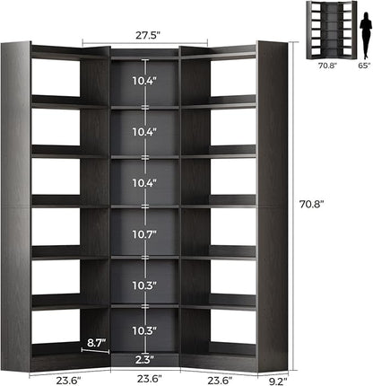 IRONCK Corner Bookshelf, 7-Tier Bookshelf with Storage, Corner Bookcases with Baffles Etagere Shelf for Living Room Home Office Bedroom, Black