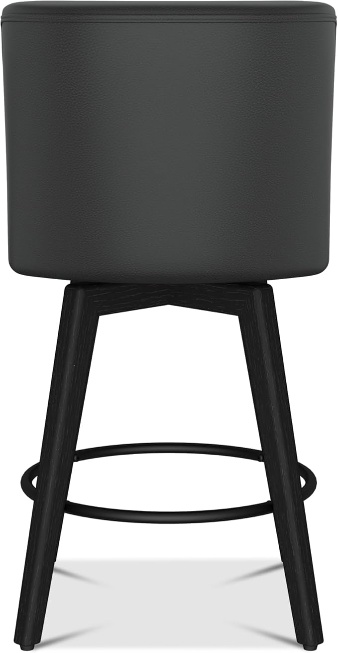 Counter Height Bar Stools Set of 8, Modern Swivel Barstools with Back and Wood Legs, Faux Leather Upholstered Bar Chairs, 26" H Kitchen Counter Stools, Kitchen Island Home Bar, Black Grey