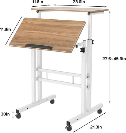 soges 23.6inches Height Adjustable Desk Laptop Desk on The Wheels, Rolling Stand Up Desk Computer Desk Adjustable Standing Desk Sit and Stand Desk Portable Laptop Table, Oak