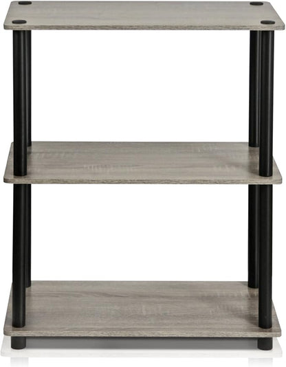 Furinno Turn-N-Tube Display Rack, 3-Tier Single, French Oak Grey/ Black