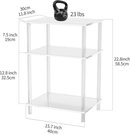 Acrylic Side Table Clear 3-Tier End Table for Living Room, Office, Hallway, Bedroom Small Bedside Table