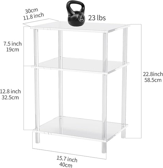 Acrylic Side Table Clear 3-Tier End Table for Living Room, Office, Hallway, Bedroom Small Bedside Table