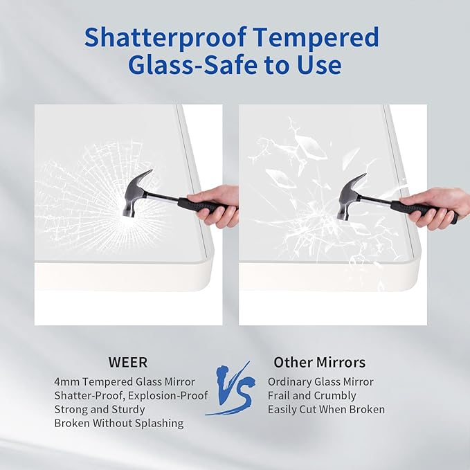 WEER White Bathroom Mirror 48X36 Inch, Rounded Rectangle White Metal Frame Mirror, Matte White Bathroom Vanity Mirror with Tempered Glass, Anti-Rust, Hangs Horizontally or Vertically