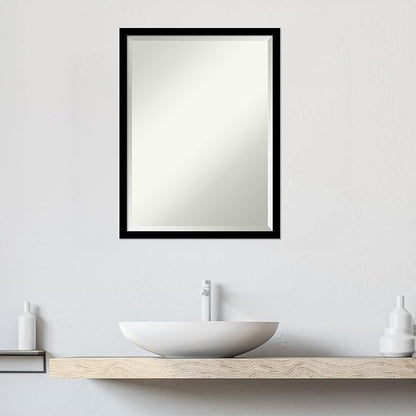 Amanti Art Black Bathroom Mirror for Over Sink, 26x20 Jet Black Rectangle Vanity Mirror, Medium Modern Contemporary Frame, Hangs Horizonally and Vertically, Bathroom Wall Decor, Beveled Edge