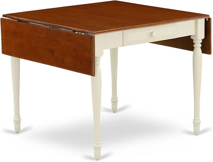East West Furniture MZNI5-WHI-W 5 Piece Dining Table Set for 4 Includes a Rectangle Kitchen Table with Dropleaf and 4 Dining Room Chairs, 36x54 Inch, Buttermilk & Cherry