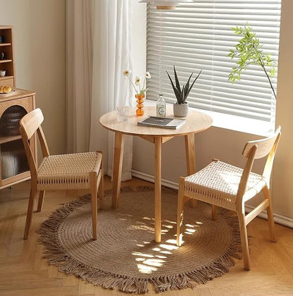 Simplicity Solid Wood Dining Table, Round for 2, 24 Inches Coffee Table, Wood Furniture for Small Space, Natural Wood