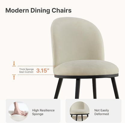 Dining Chairs Set of 2, Fabric Upholstered Dining Room Chairs with Ergonomic Backrest & Metal Legs, Modern Kitchen Side Chairs for Home, Restaurant, and Café, Sand