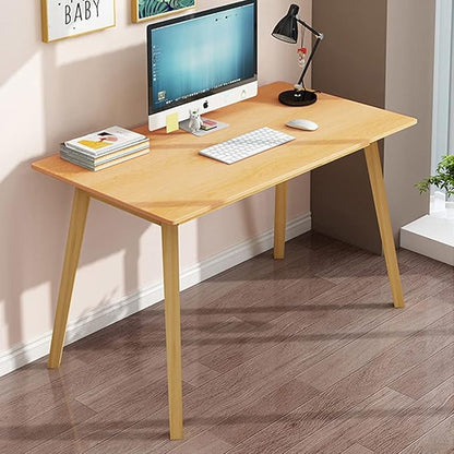 IOTXY Simple Wooden Writing Desk - Modern Minimalist Style PC Laptop Computer Workbench with Solid Wood Legs, 55" W Home Office Work Table for TV Stand Music Video Live Broadcast Workstation, Oak