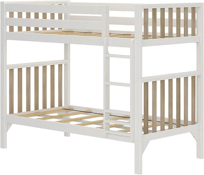 Max & Lily Bunk Bed, Scandinavian Modern Bunk Bed, Solid Wood Twin-Over-Twin Bed Frame for Kids, No Box Spring Needed, Blonde/White