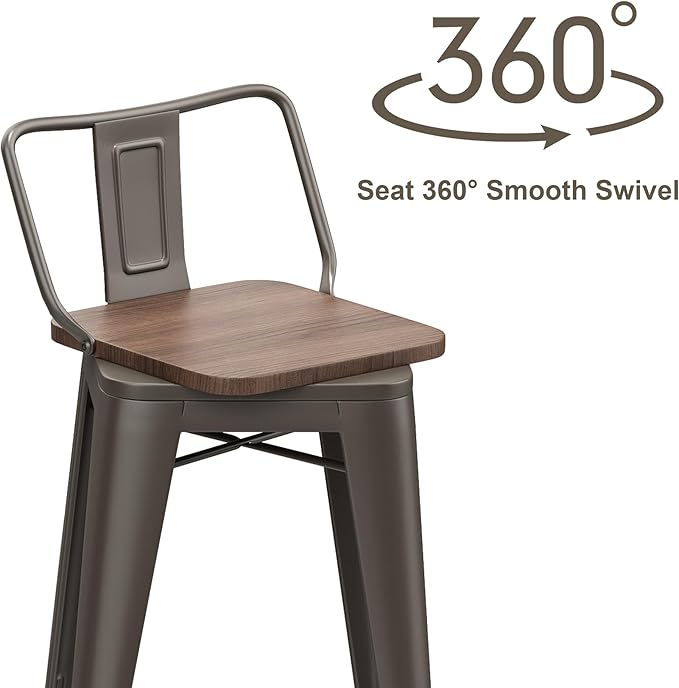 30 Inch Swivel Bar Stools Set of 4 with Backs Counter Height Industrial Metal Barstools Island Bar Chairs for Home Kitchen Dining Room (Swivel 30 inch,Rusty Wooden)