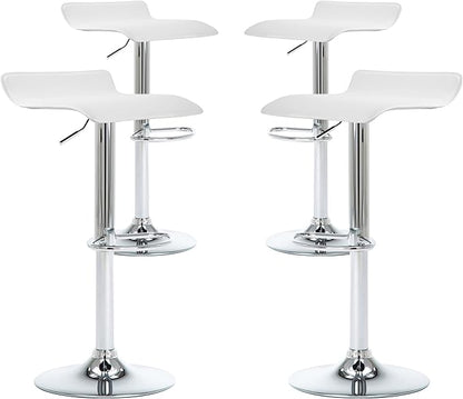 NOBPEINT Contemporary Chrome Air Lift Adjustable Swivel Bar Stool, Set of 2, White