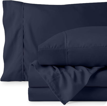 Bare Home Full XL Sheet Set - Luxury 1800 Ultra-Soft Microfiber Full Extra Long Bed Sheets - Double Brushed - Deep Pockets - Easy Fit - 4 Piece Set - Bed Sheets & Pillowcases (Full XL, Midnight Blue)
