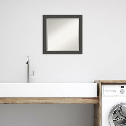 Amanti Art Silver Bathroom Mirror for Over Sink, 24x24 Blaine Light Pewter Narrow Square Vanity Mirror, Medium Modern Contemporary Frame, Hangs Horizonally and Vertically, Bathroom Wall Decor, Beveled