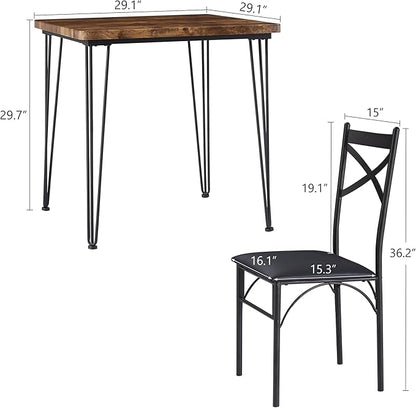 VECELO Kitchen Dining Room Table Set with 2 Chairs for Small Space, Apartment,Metal Steel Frame
