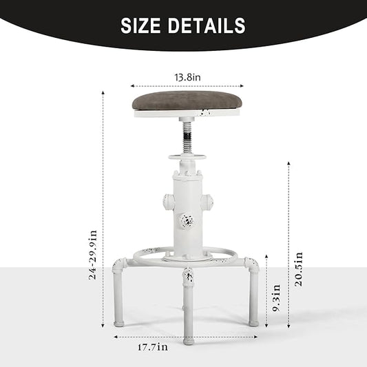Topower Antique Vintage Industrial Barstool PU Leather Water Pipe Fire Hydrant Design Cafe Coffee Industrial Bar Stool Set of 2 Antique White