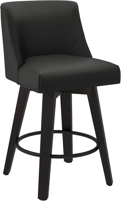 Counter Height Swivel Bar Stools Set of 4, 26 Inch Bar Stools with Footrest, Faux Leather Upholstered Barstools with Back and Solid Wood Legs for Kitchen Island, Dining Room,Pub,Black