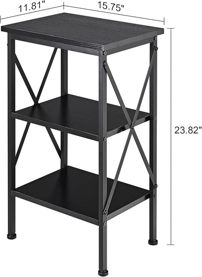 VECELO End Table Set of 2, Bedside Table, 24" Tall Living Room End Tables, X-Design Reinforced Nightstands, Side Table with 3-Tier Storage Shelves for Small Spaces, Office, Bedroom, Classic Black
