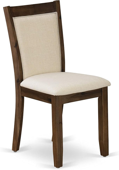 East West Furniture X797MZN32-5 5 Piece Dining Set Includes a Rectangle Dining Room Table with X-Legs and 4 Light Beige Linen Fabric Upholstered Parson Chairs, 40x72 Inch, Multi-Color