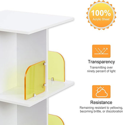 VECELO 4-Tier Rotating Bookshelf, Modern Swivel Bookcase for 360°Display,Stackable Square Book Shelves Floor-Standing Storage for Home Office, Solid Wood, Smooth Spinning, White