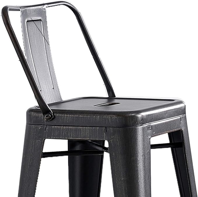 AC Pacific 24” Metal Barstool Set of 4 – Country Rustic Style with Low Back, Lightweight & Sturdy Build, Easy Assembly – Distressed Black