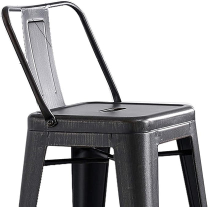 AC Pacific 24” Metal Barstool Set of 2 – Country Rustic Style with Low Back, Lightweight & Sturdy Build, Easy Assembly – Sanded Matte Midnight/Brushed Rusty Gold