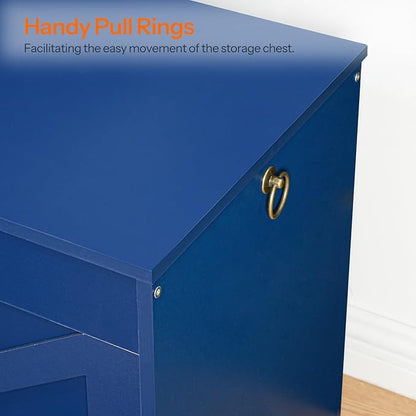 HOOBRO Storage Bench, 39.4" Retro Wooden Storage Chest with U-Shaped Cut-Out Pull, Safety Hinge, Supports 220 lb and Easy Assembly for Toy Box Organizer (Blue) BU771CW01